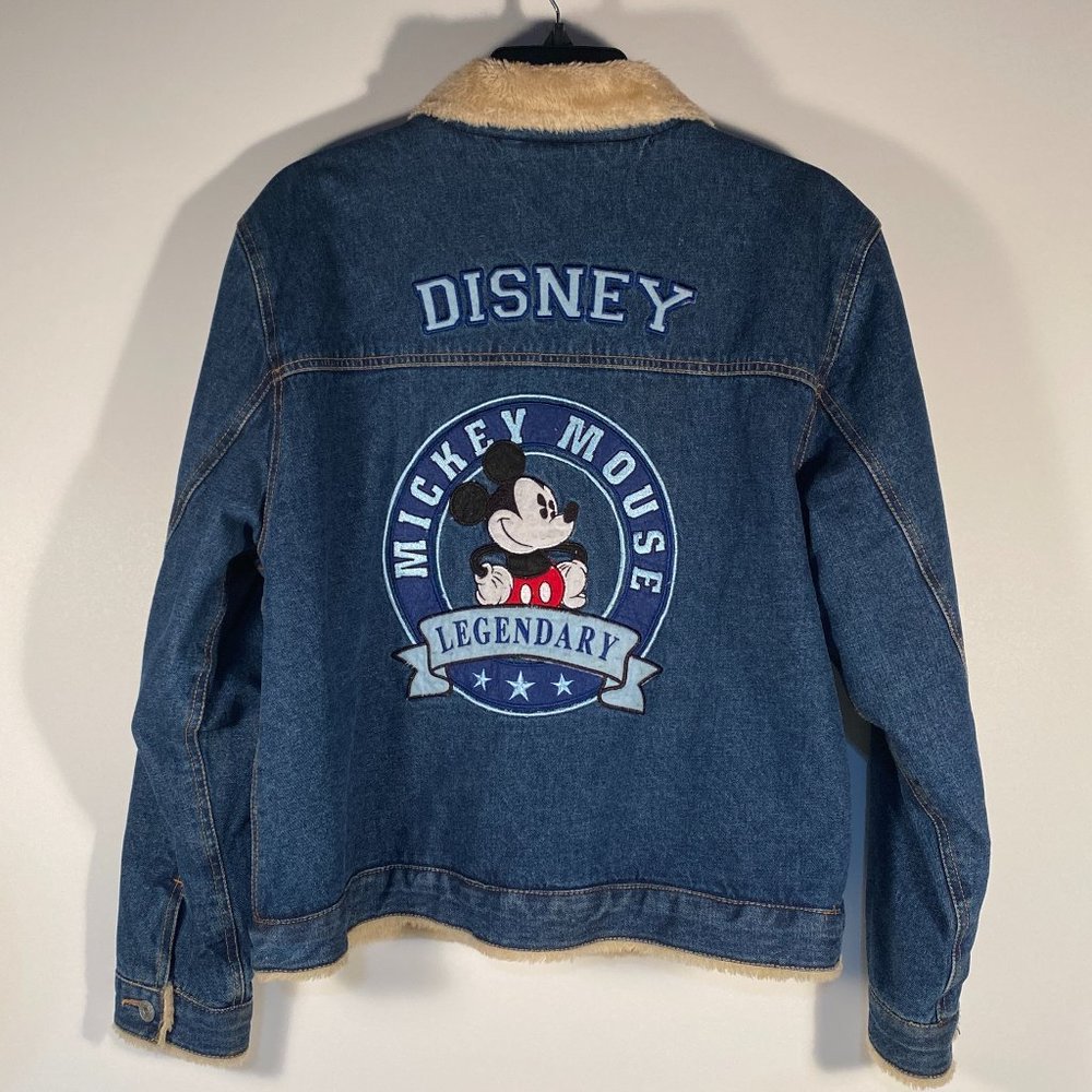 Disney Legendary Mickey Mouse Fur Lined Denim Jacket Women Size L